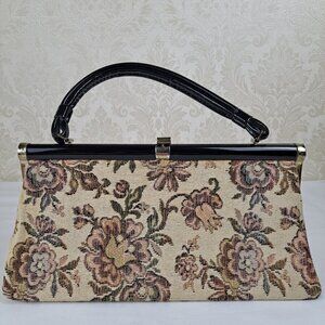 Dover 1950's Needlepoint Tapestry Frame Handbag Patent Top Handle Top Clasp Vtg